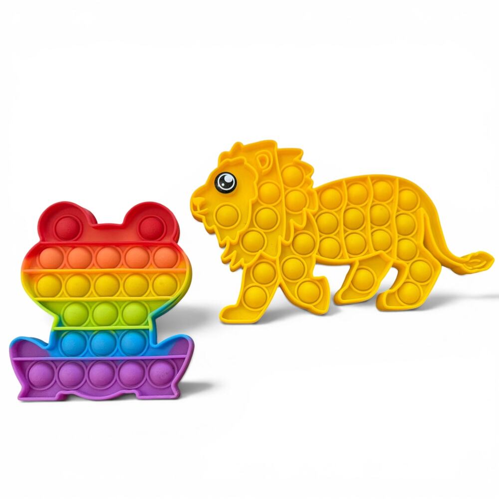 Frog & Lion Large Push Pop Bubble Sensory Rainbow Yellow Toy
